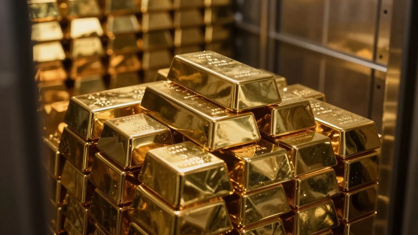 سبائك الذهب مكدسة في خزنة البنك.