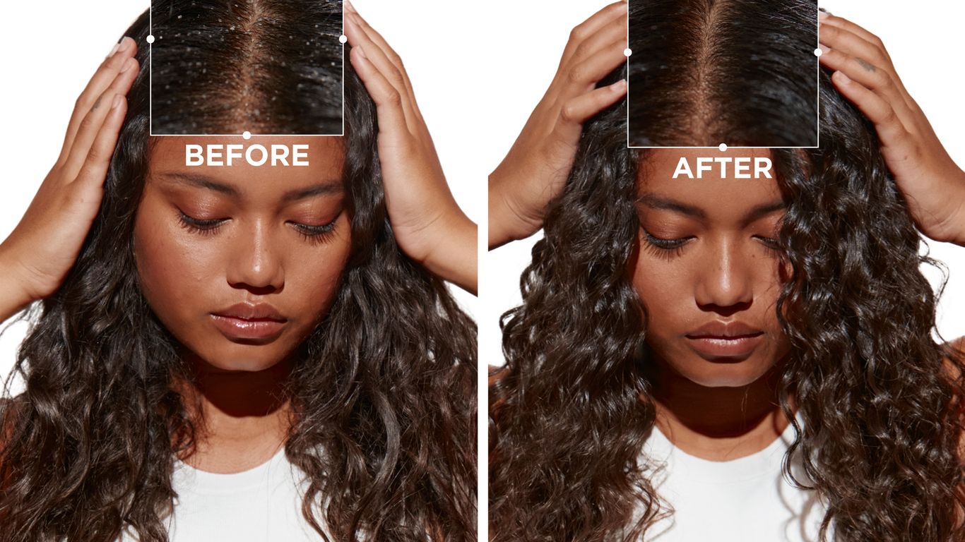 Before and after comparison of hair treatment or styling.