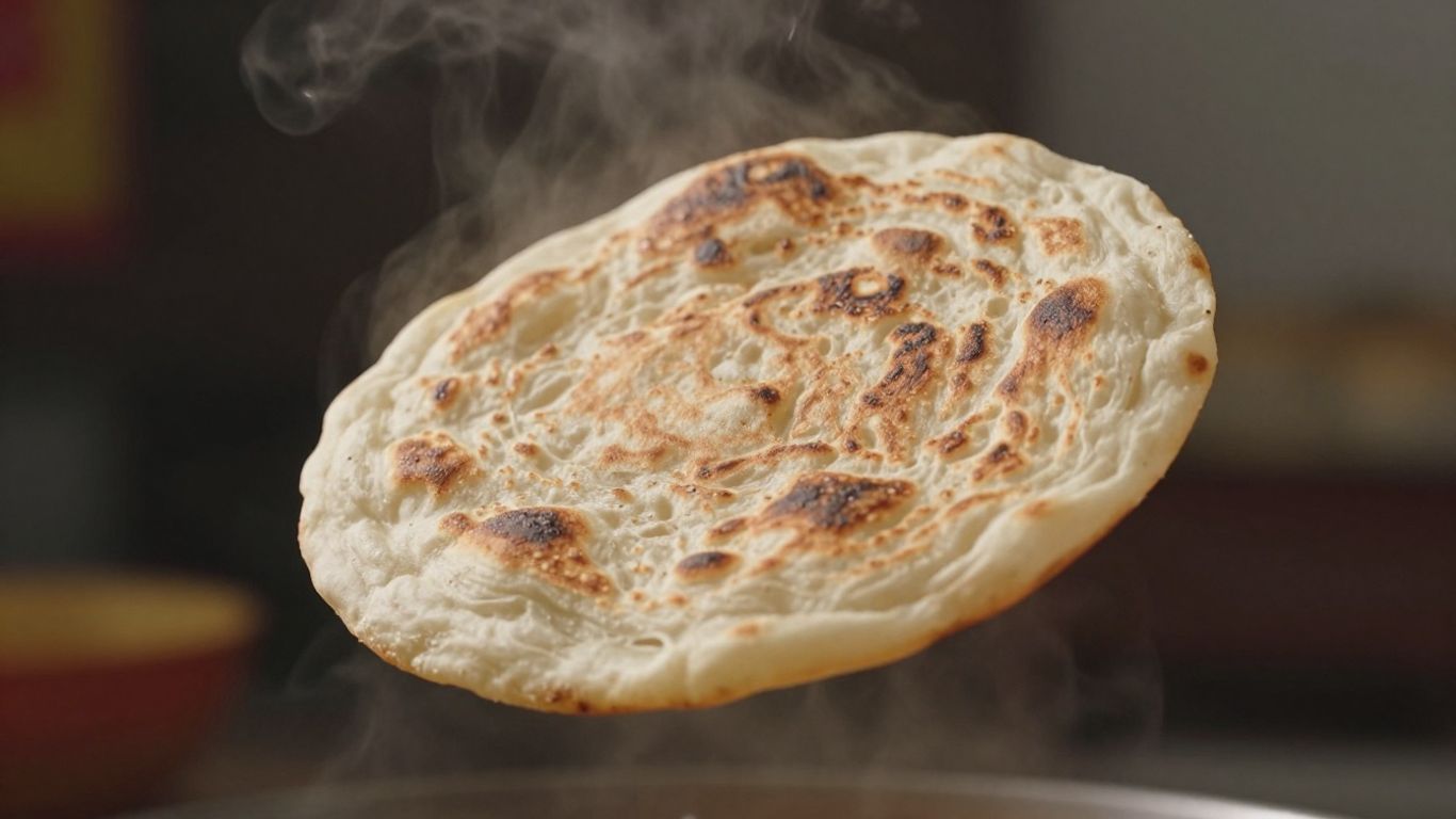 Perfectly puffed, golden brown roti mid-air