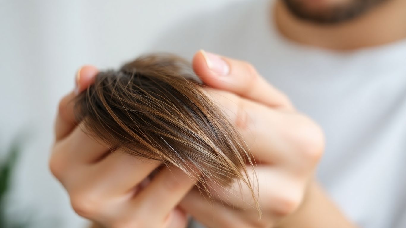 Pessoa segurando mecha de cabelo com afinamento.
