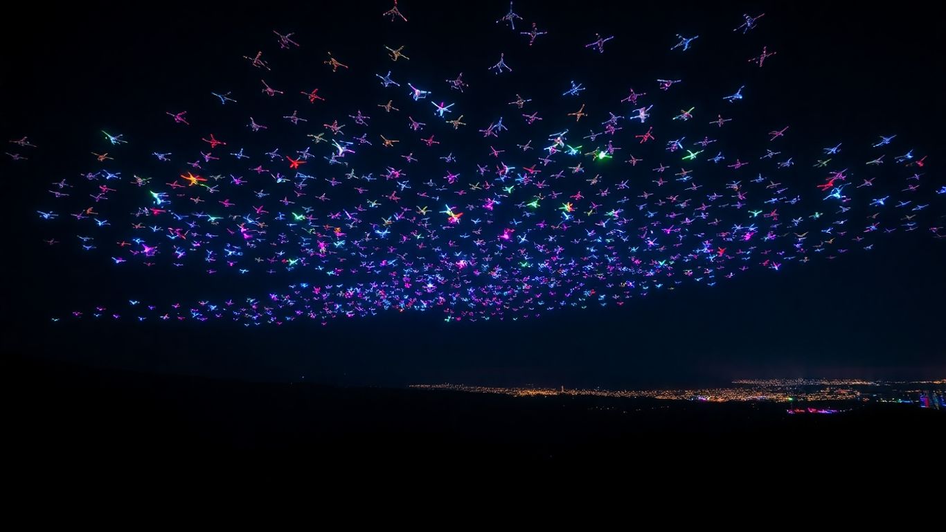 Pertunjukan drone cahaya di langit malam Bali