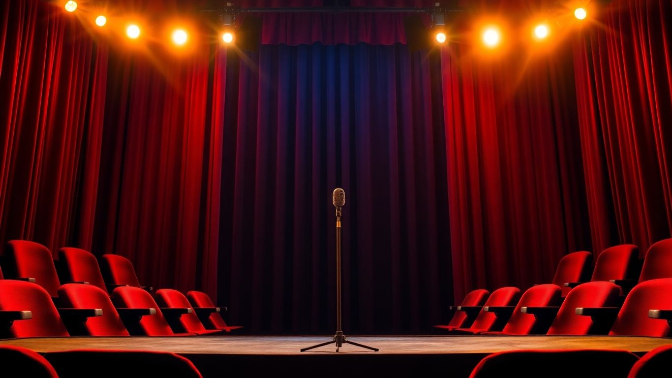 Empty comedy stage with microphone and spotlight