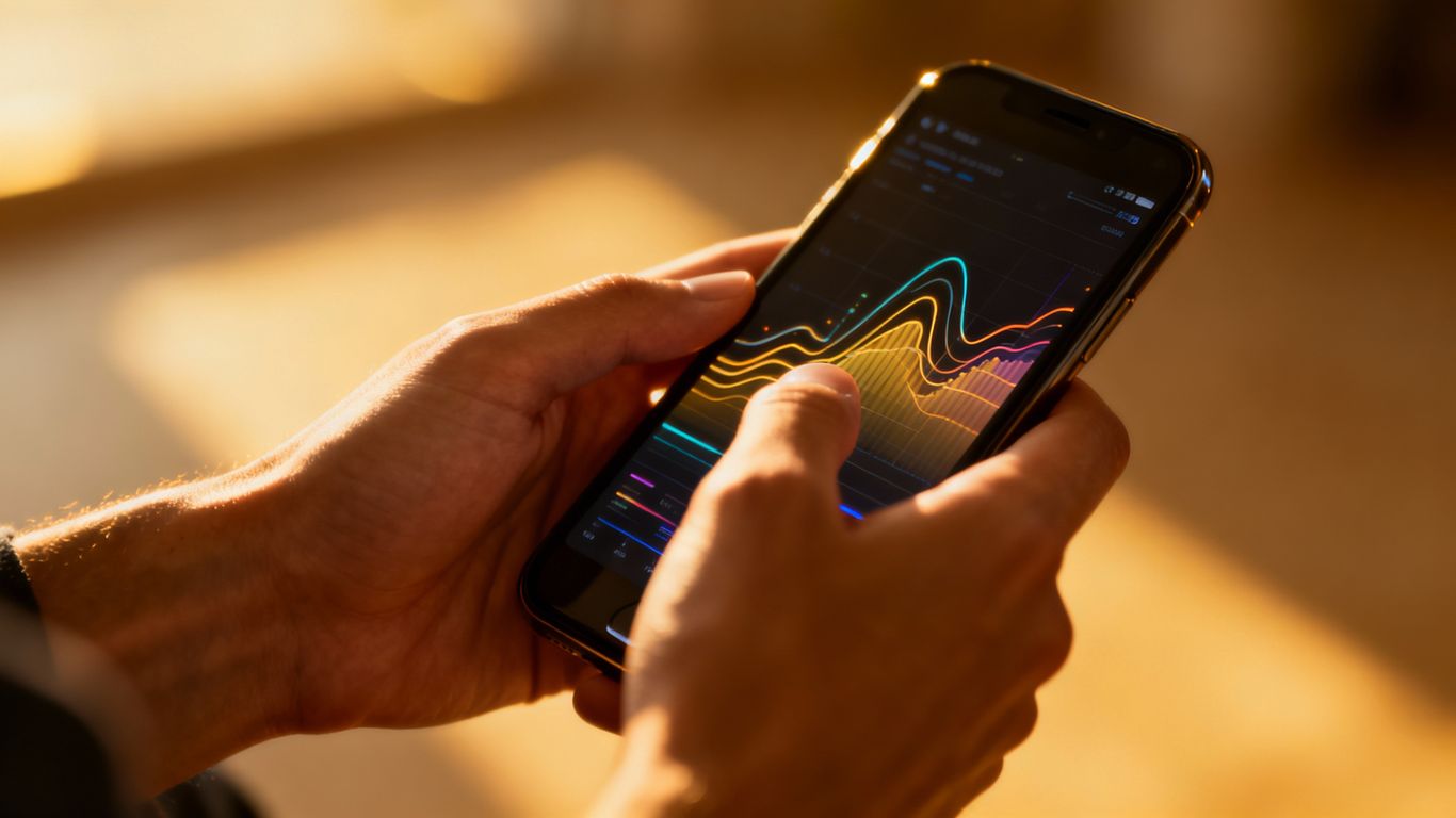 Data-driven marketing concept with digital information on a smartphone.