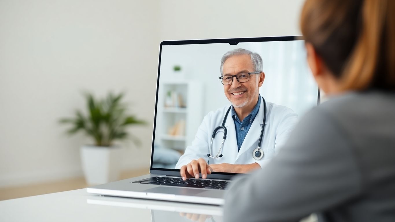 Doctor online diagnosticând pacientul prin consultație video.