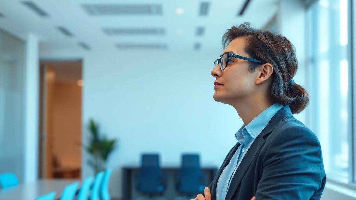 Person im Büro auf neuen Karriereweg blickend