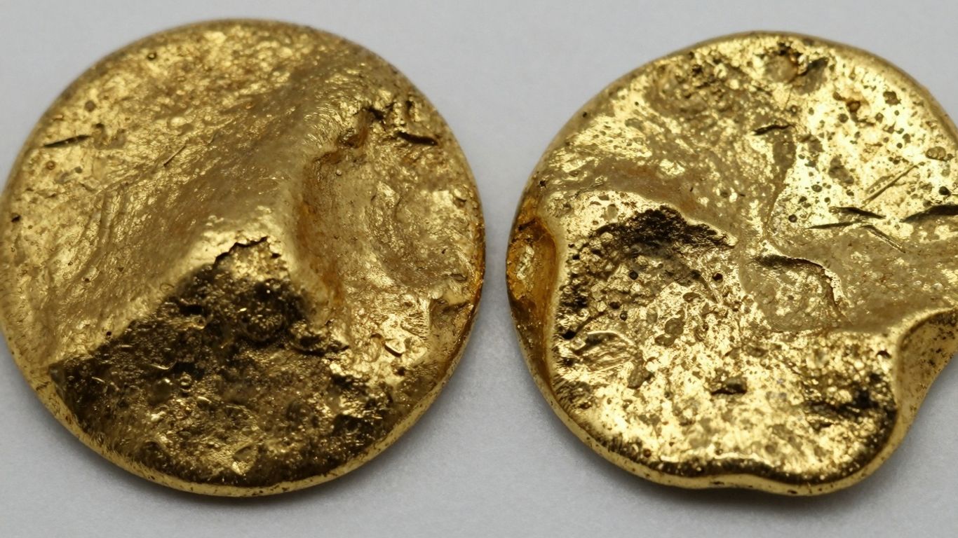 Oro de 18 quilates y oro de 24 quilates, uno al lado del otro.