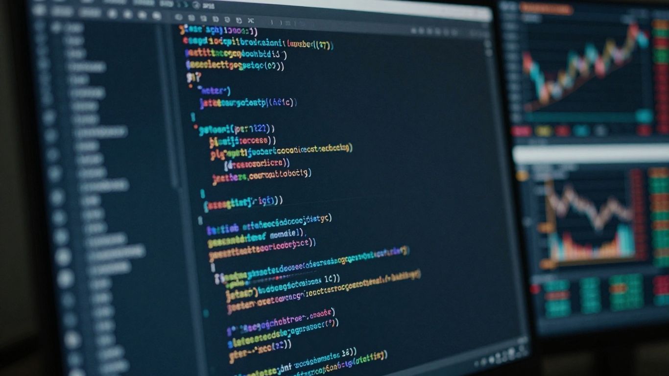Computer screen with MQL4/MQL5 code for trading.