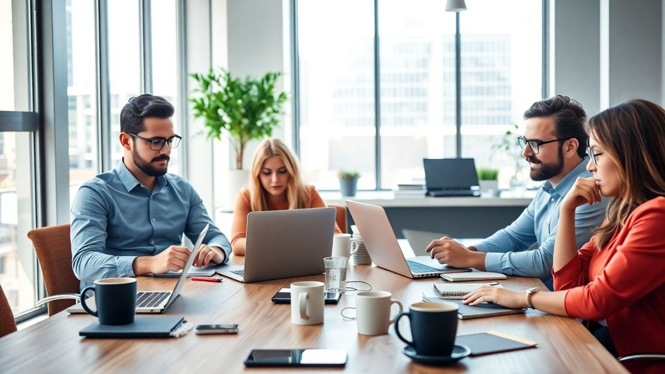 Professionals working together in a bright modern office