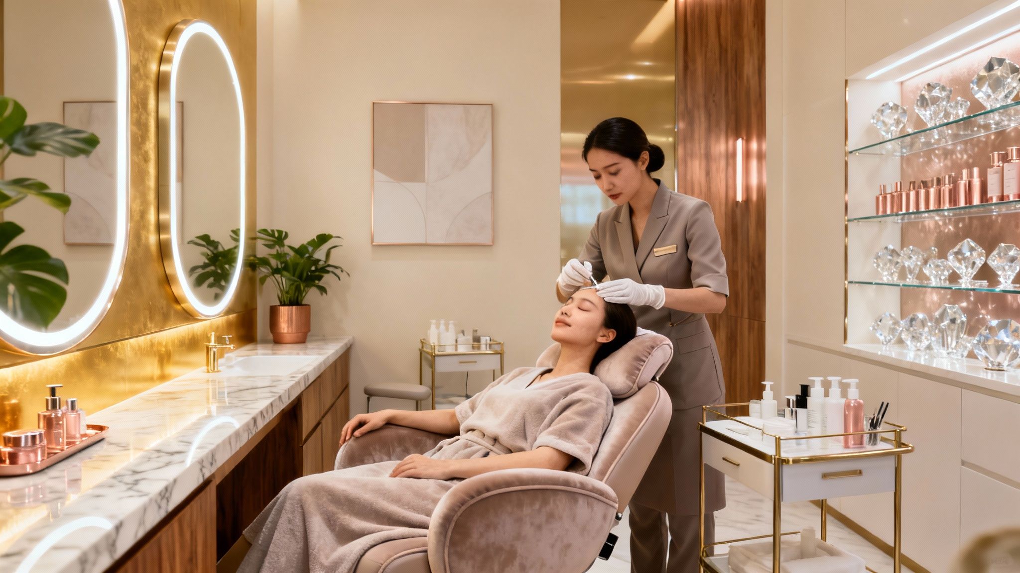 Beauty salon customer receiving a facial treatment.