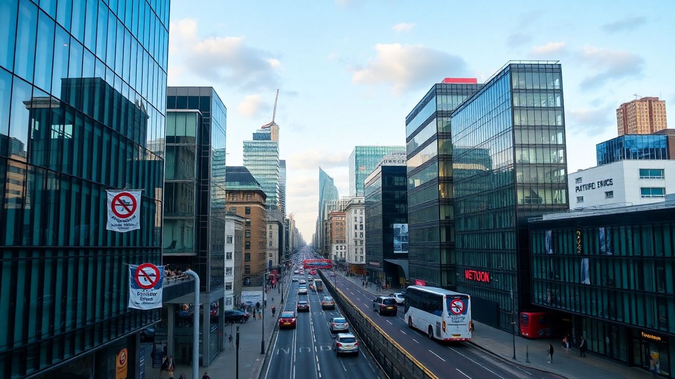 UK cityscape with modern business buildings