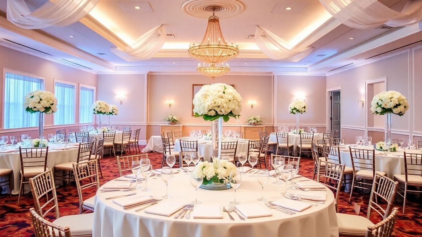 Elegant bridal shower venue in Dallas with flowers and tables.