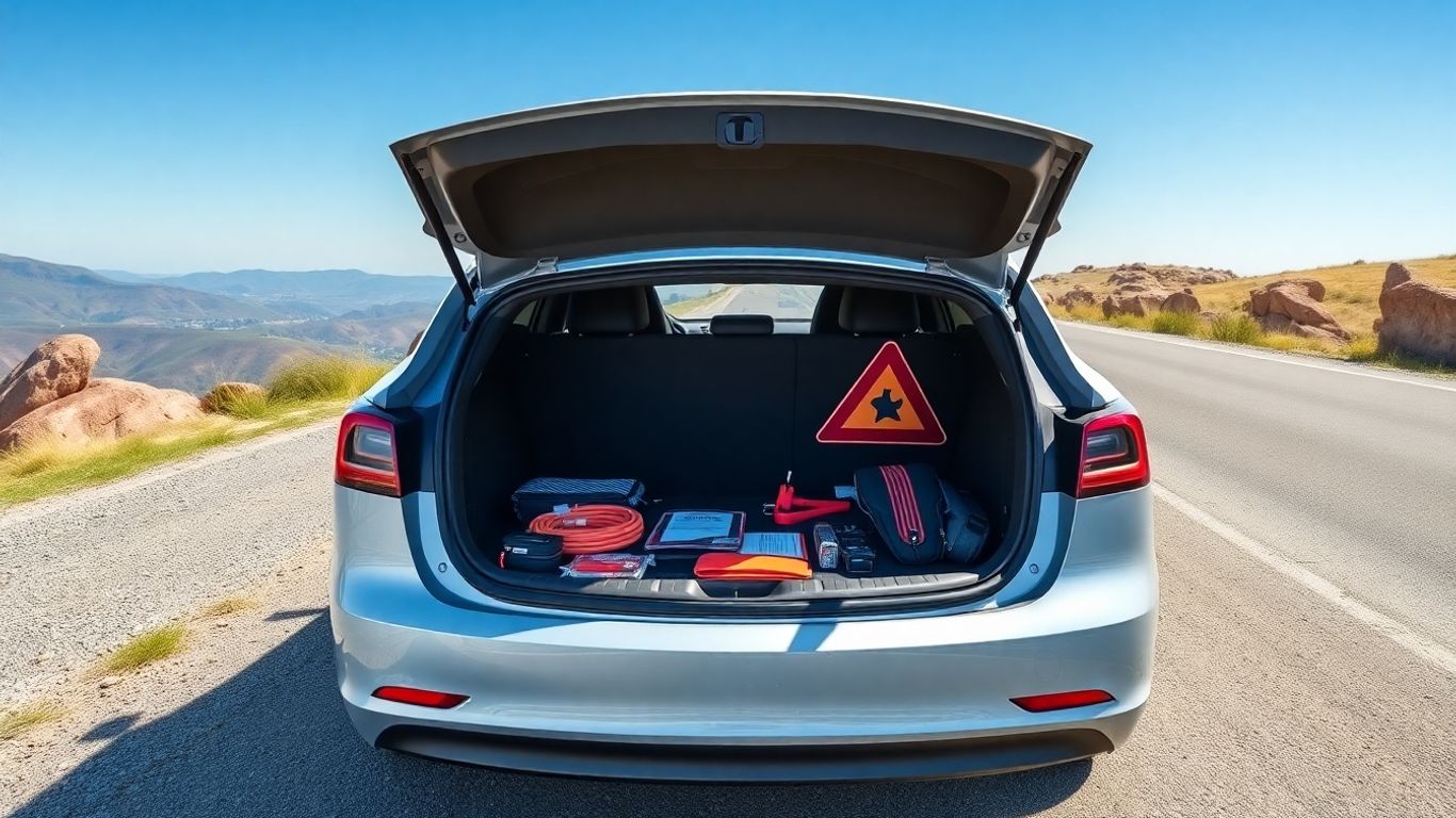 Tesla emergency gear in car trunk