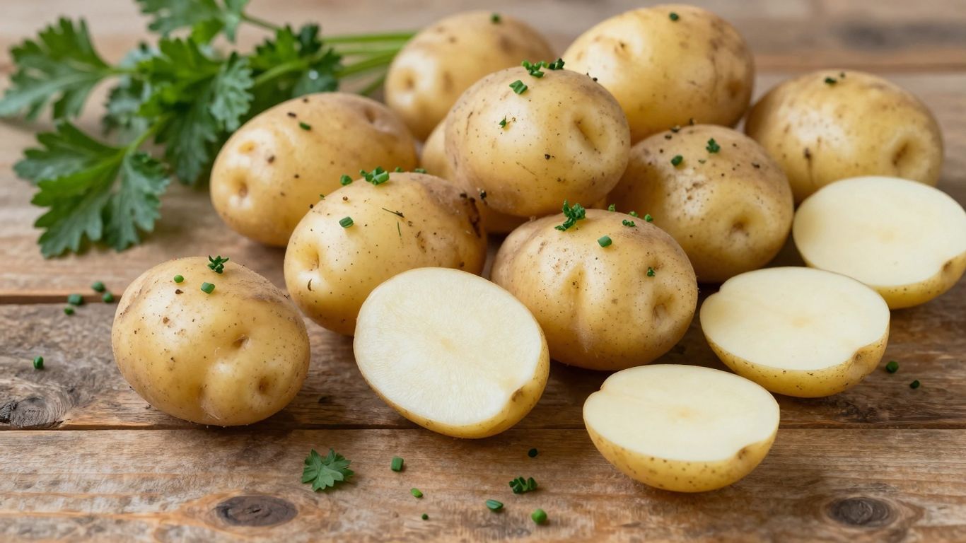 Biologische aardappelen met verse kruiden op tafel