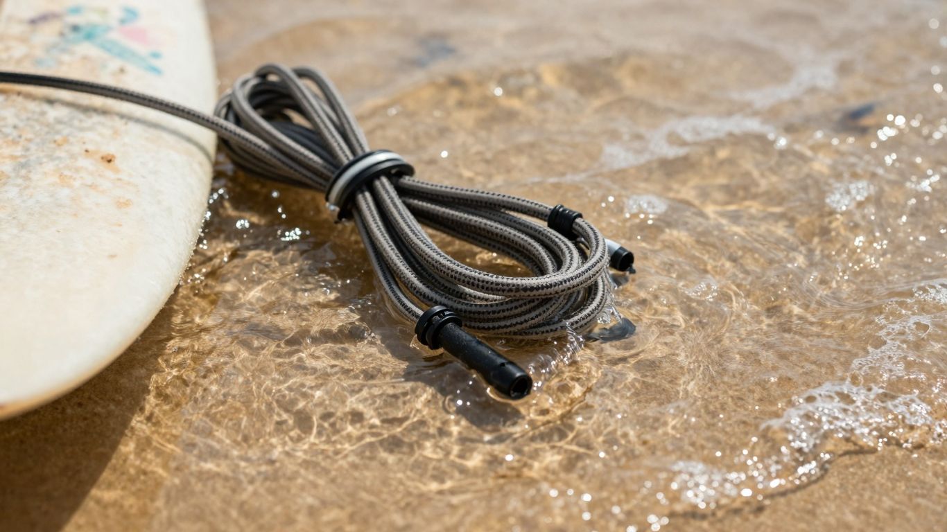 Surfbrett Leine am Strand mit Wellen