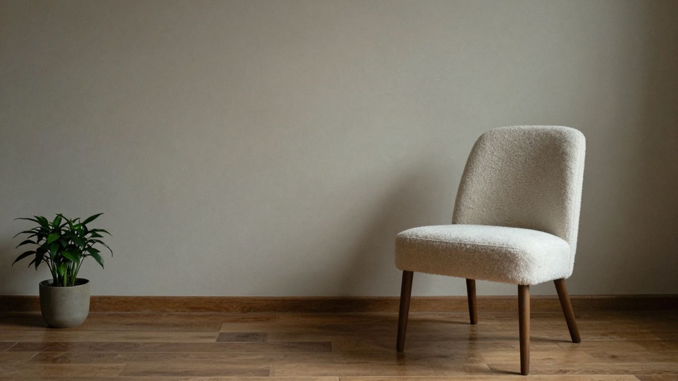 Minimalist room with chair and plant.