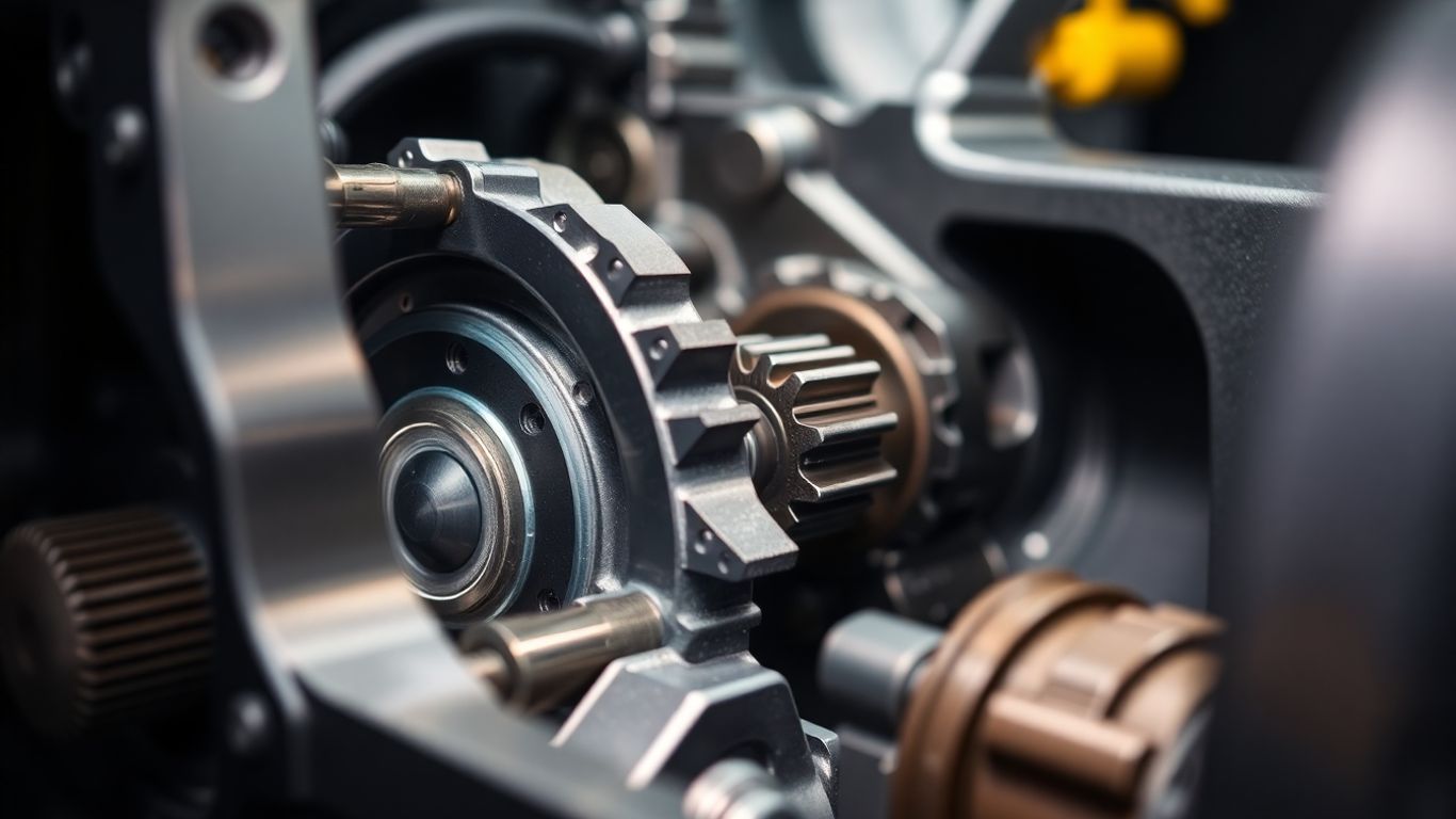 Car transmission system close-up, professional maintenance.