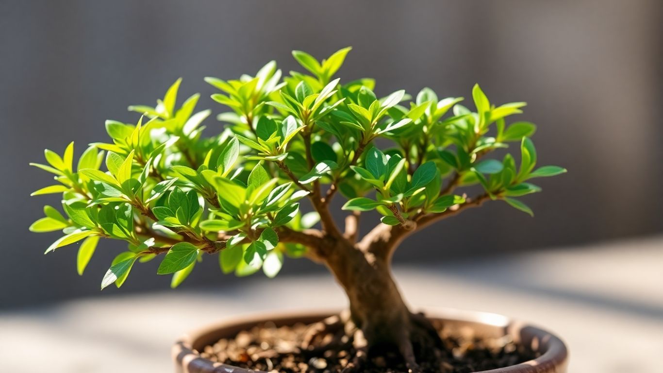 Healthy bonsai tree with lush green leaves in a pot.