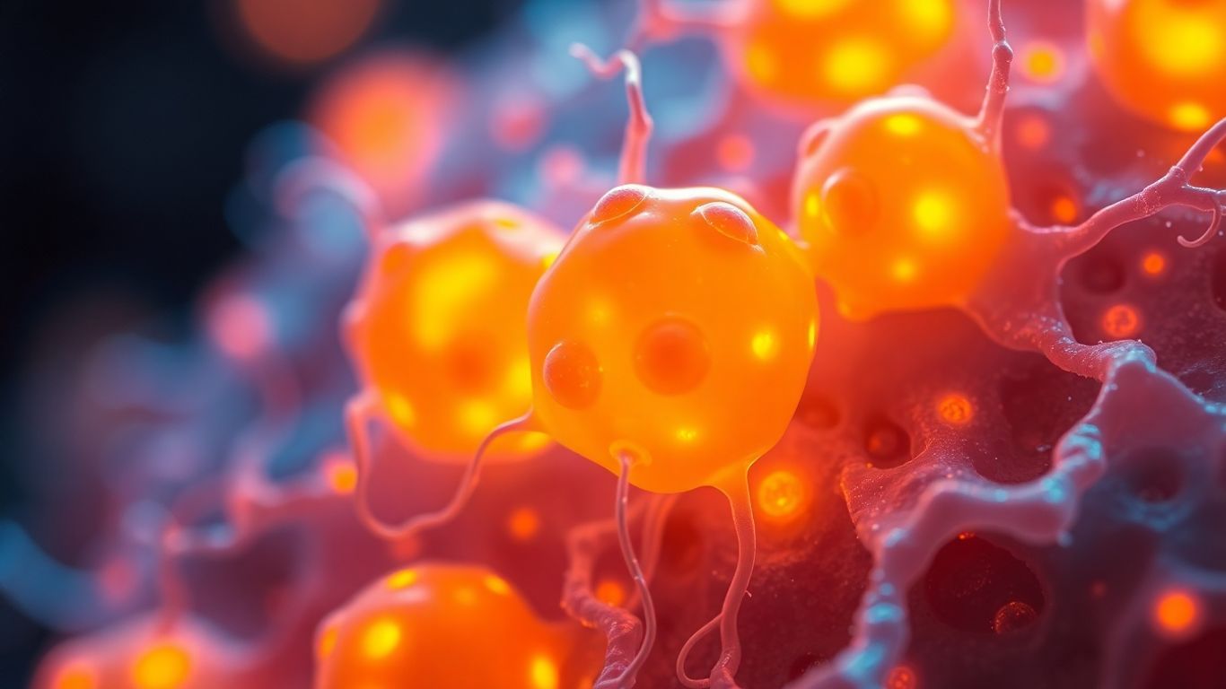 Close-up of glowing, regenerating cells.