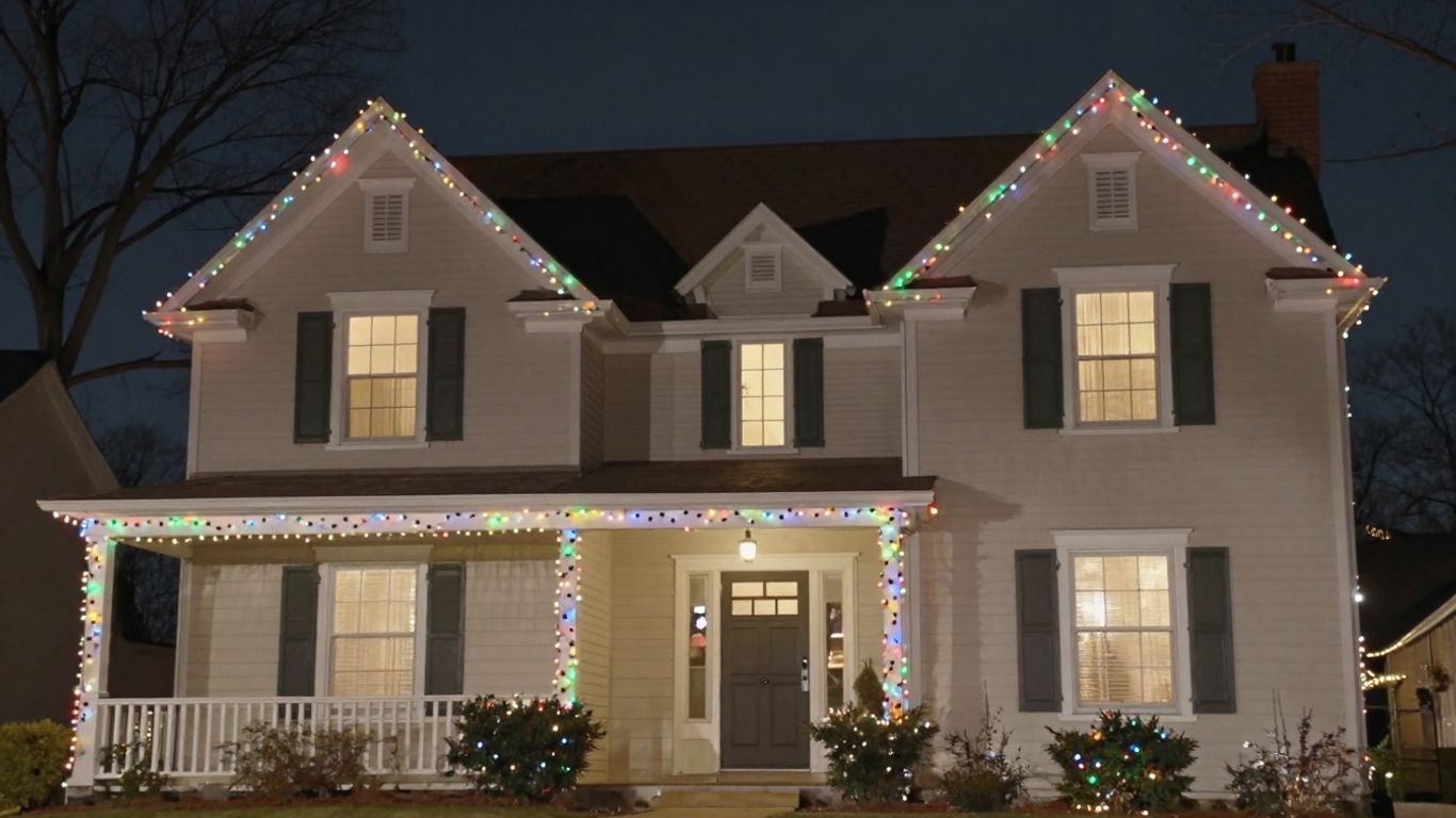 House with permanent colorful Christmas lights.