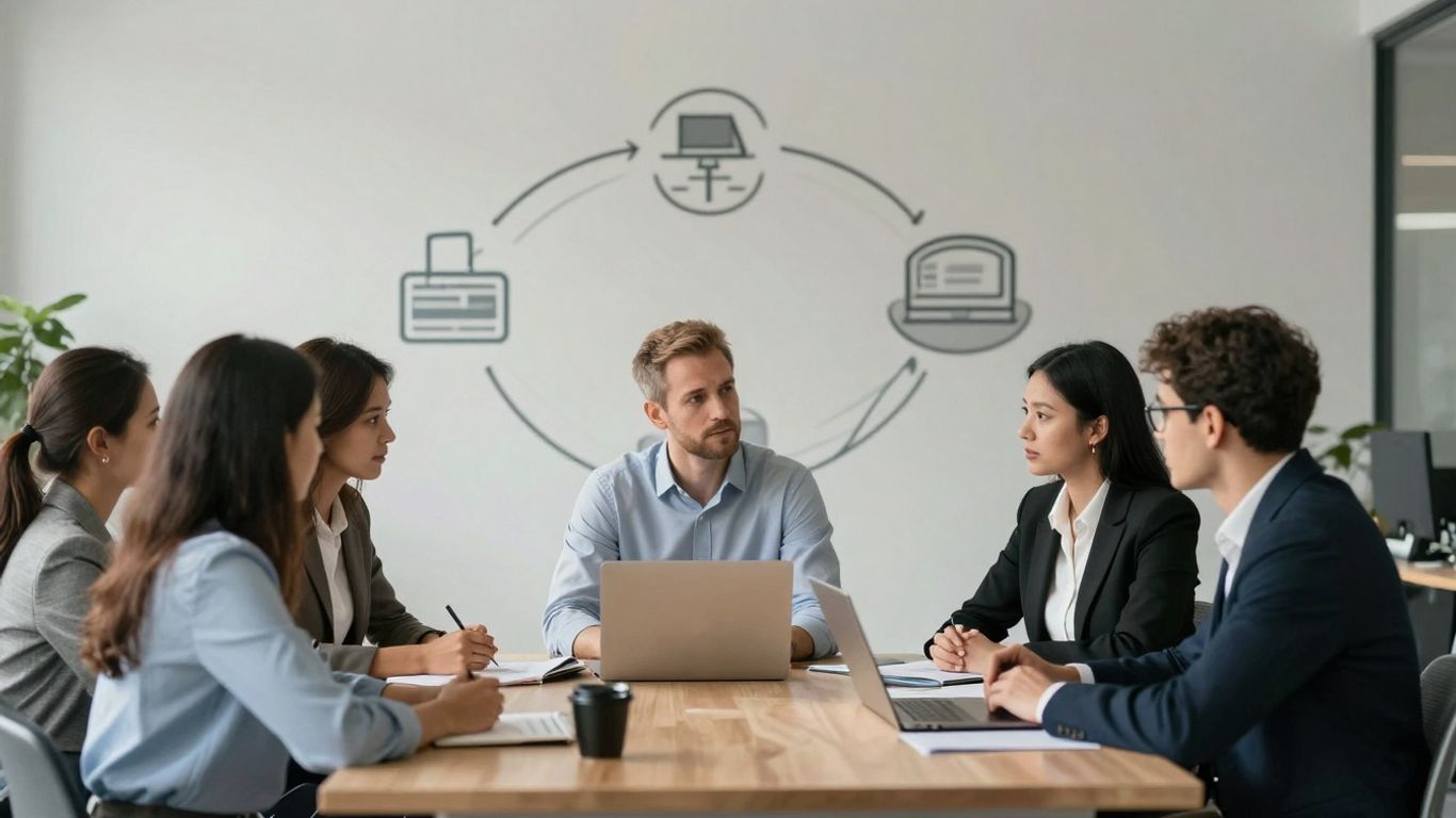 Hiring process efficiency and collaboration in a modern office.