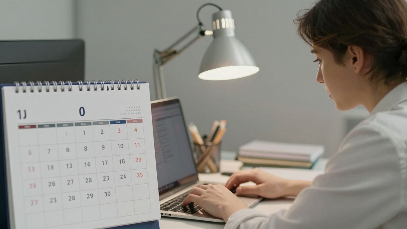 Trabalhador em escritório durante feriado em 2025.