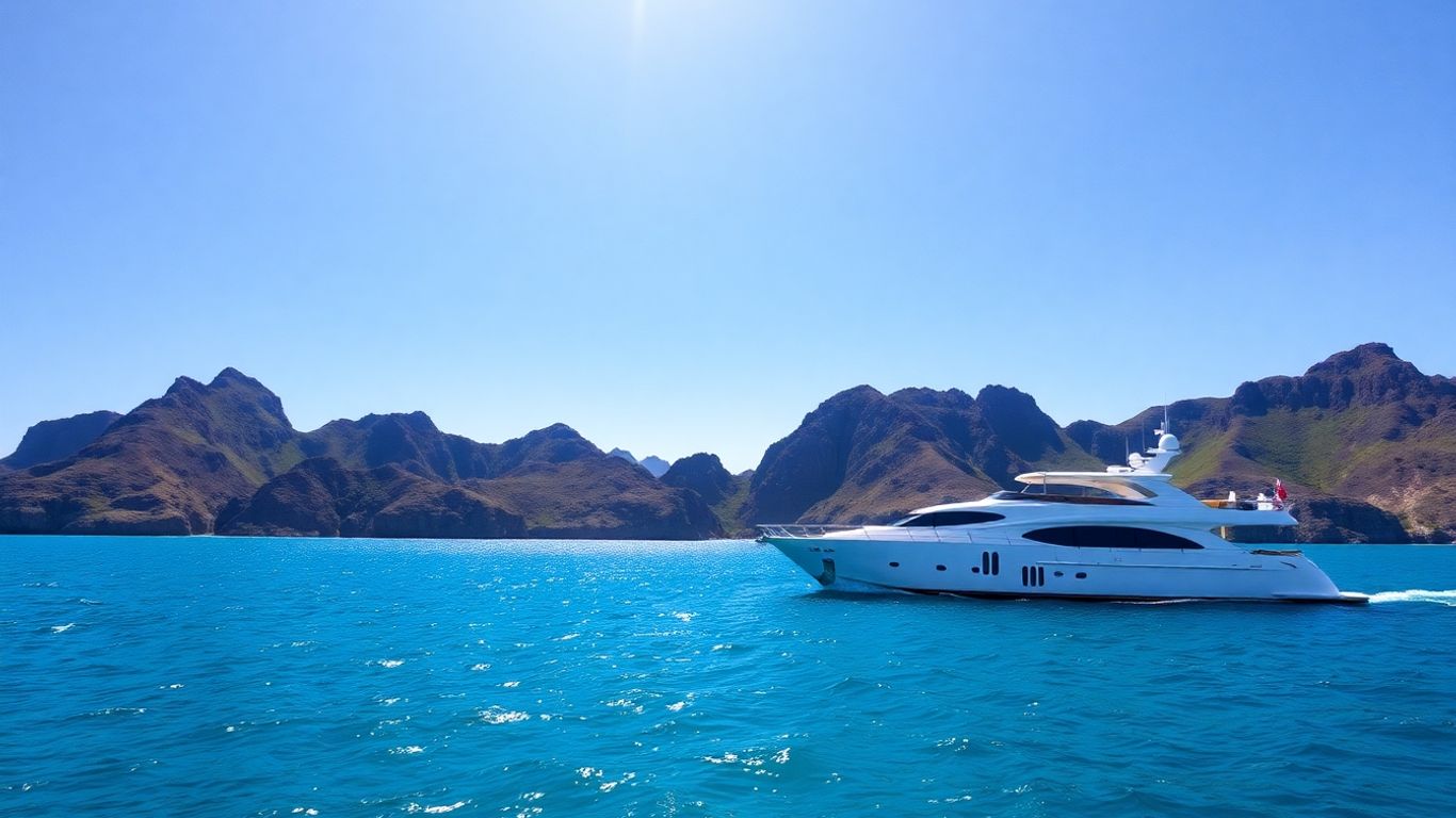 Luxury yacht sailing turquoise waters, Komodo islands.