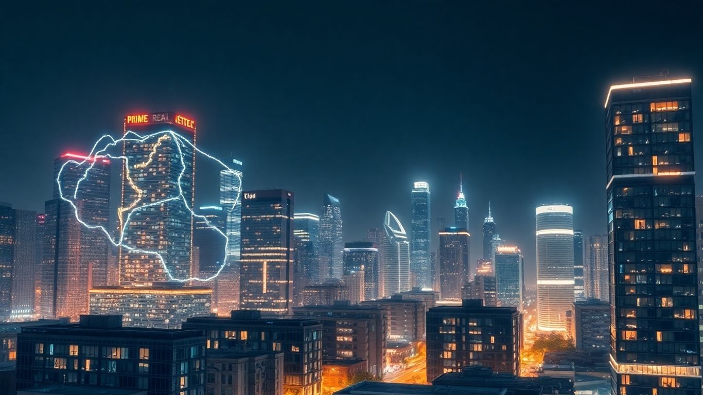 Oraș modern cu oportunități imobiliare digitale.