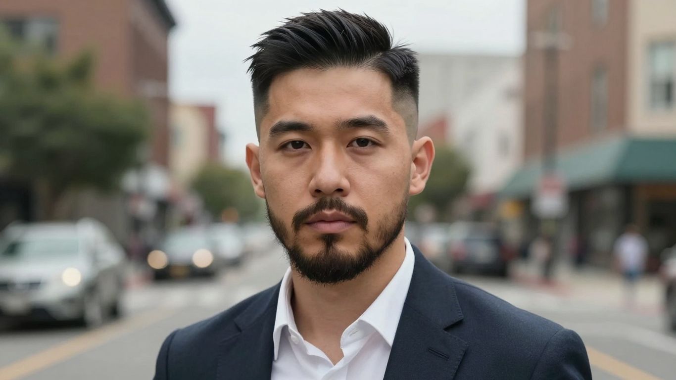 Man with taper fade haircut and beard in Salt Lake City.
