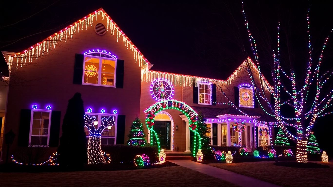 Lake St. Louis home decorated with colorful Christmas lights.