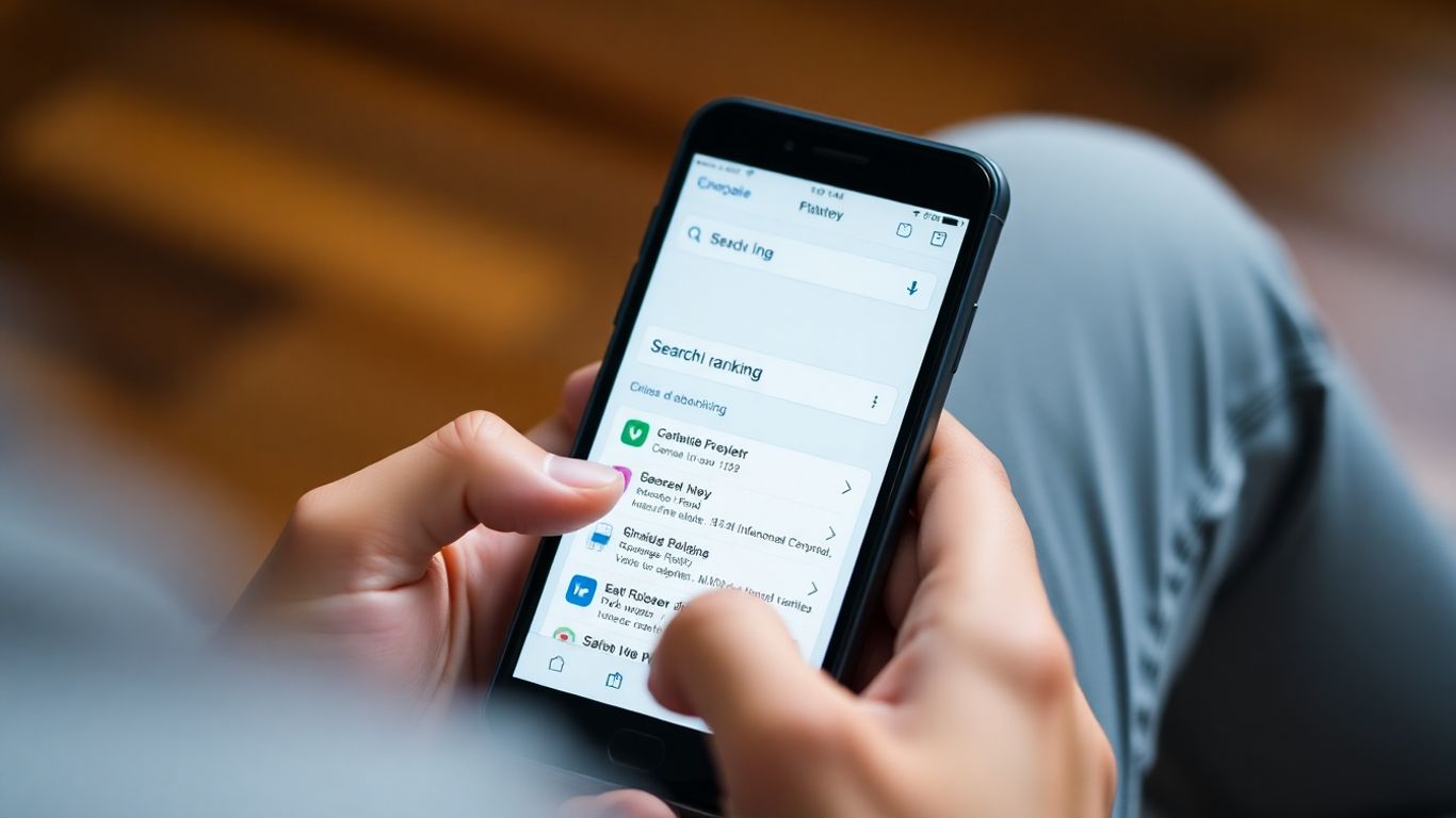 Person checking SEO rankings on a smartphone.