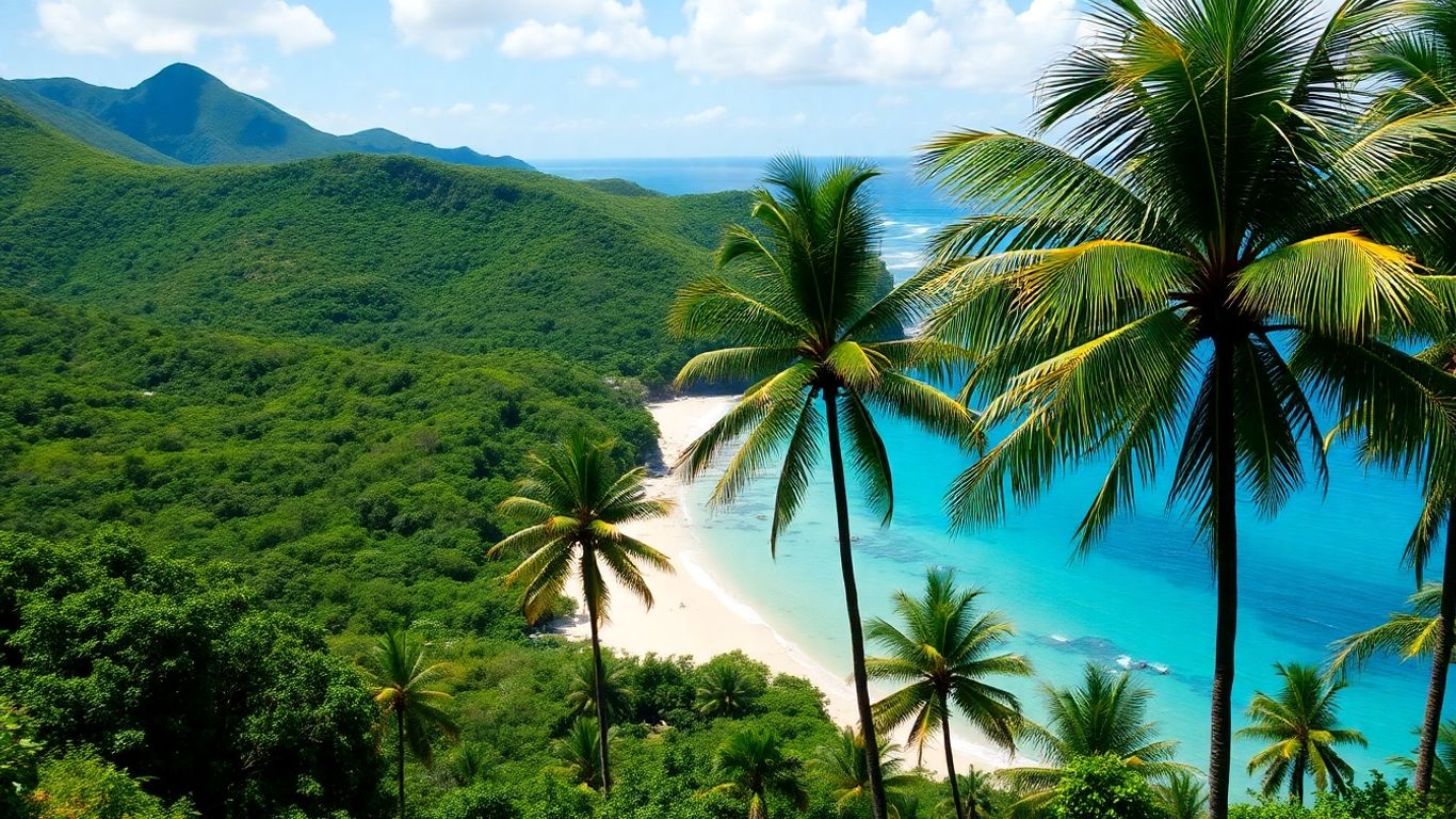 Sumba island landscape with ocean and hills.