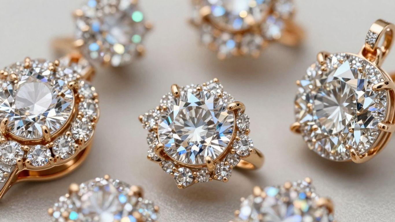 Sparkling designer jewelry with diamonds and gold.