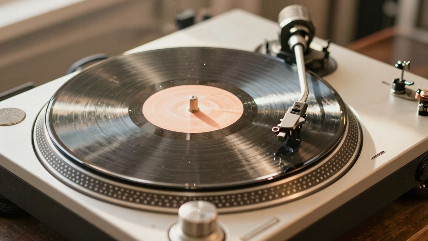 Record player and microphone for podcast music.