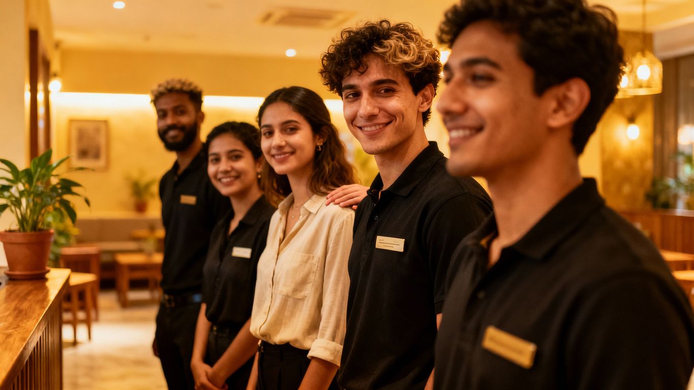 Hostel staff offering support and empathy to guests.