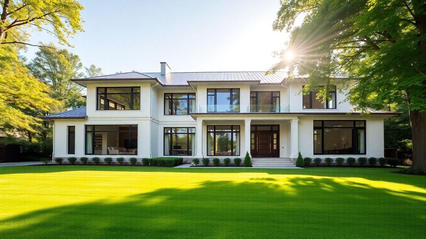 Chastain Park home exterior with manicured lawn and large windows.