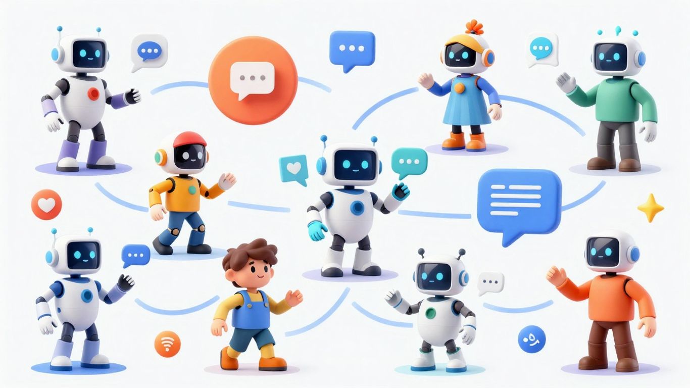 AI chatbot roleplay infographic with diverse characters.