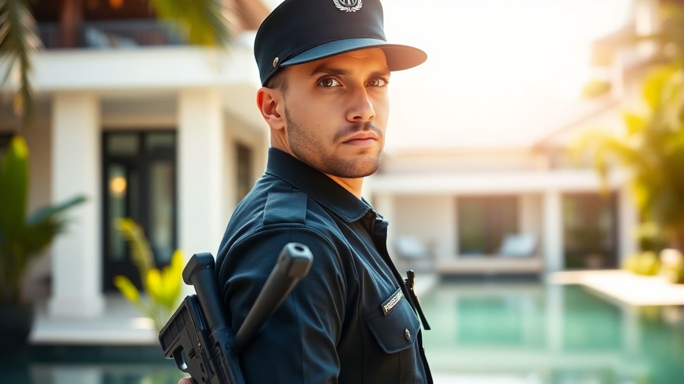 Armed bodyguard providing security in Bali.