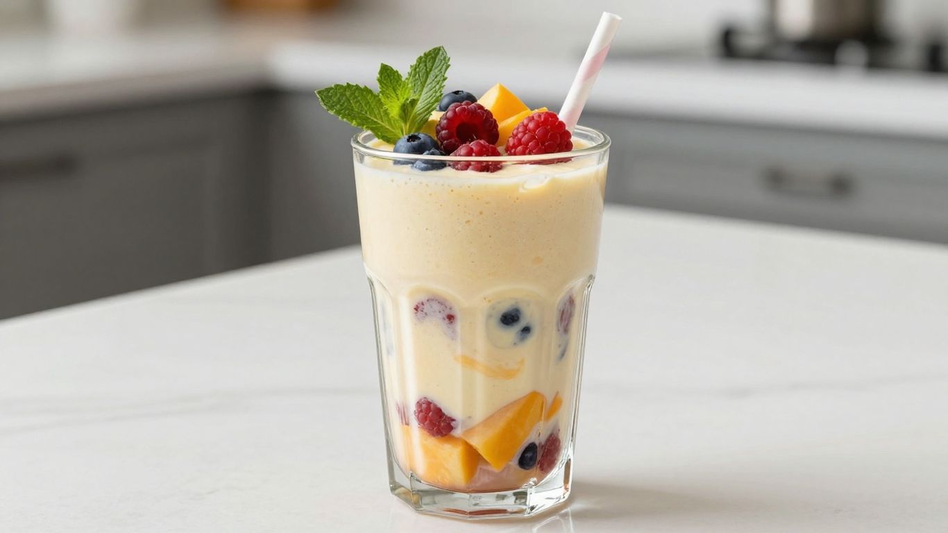 Healthy breakfast shake with berries and mint