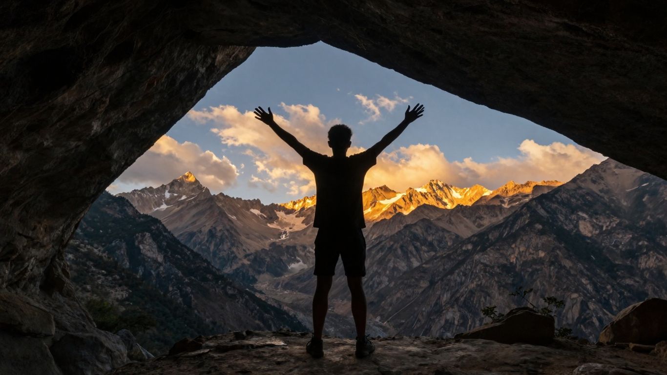 Sunrise over mountains, inspiring life quote background.