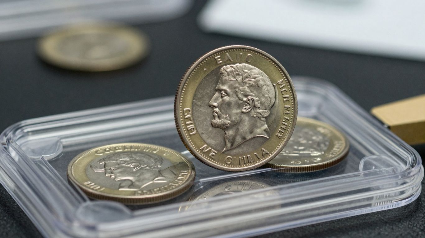 Coin being placed into a protective grading slab.