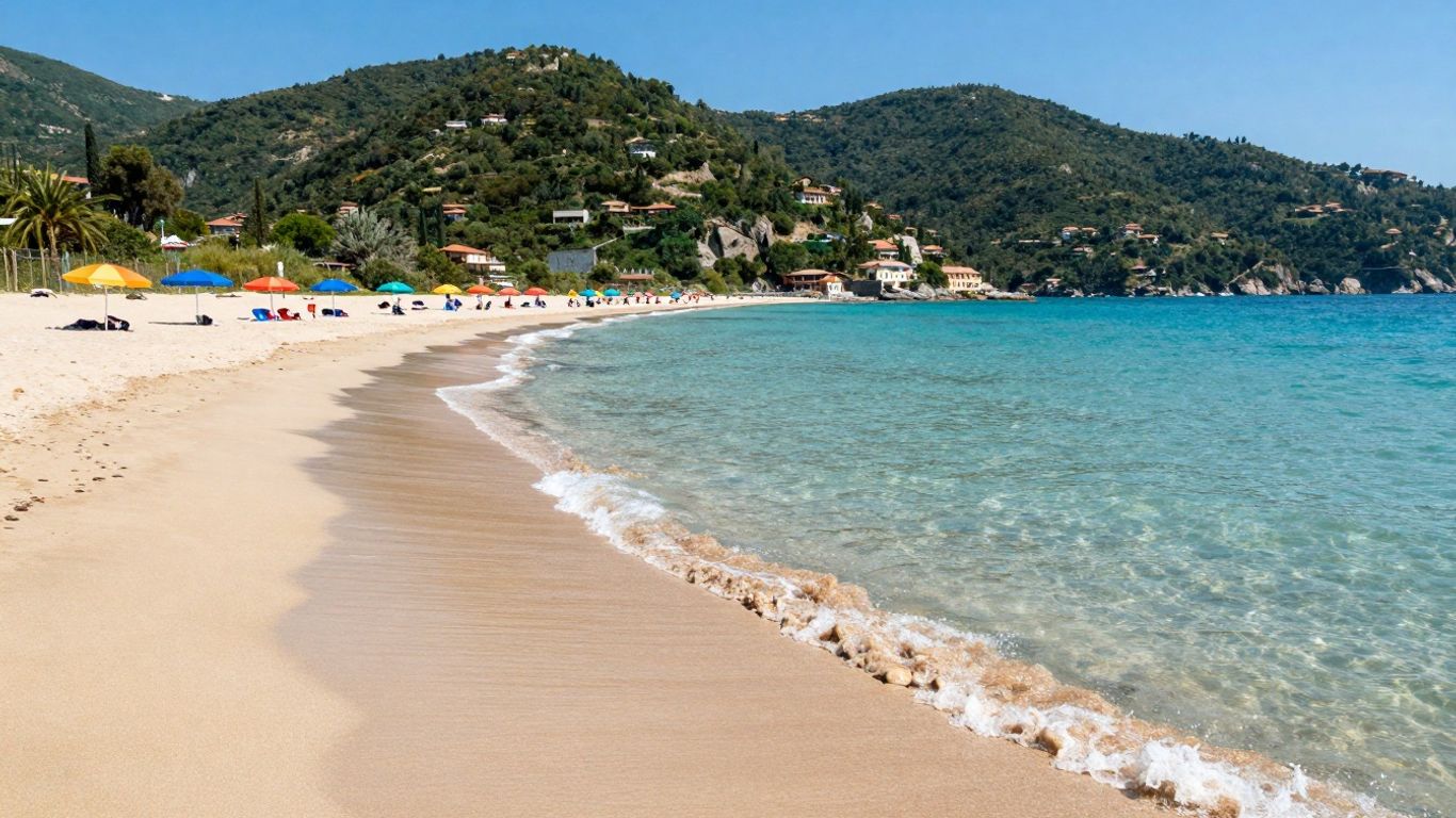Beautiful beach in Northern Italy with clear water.