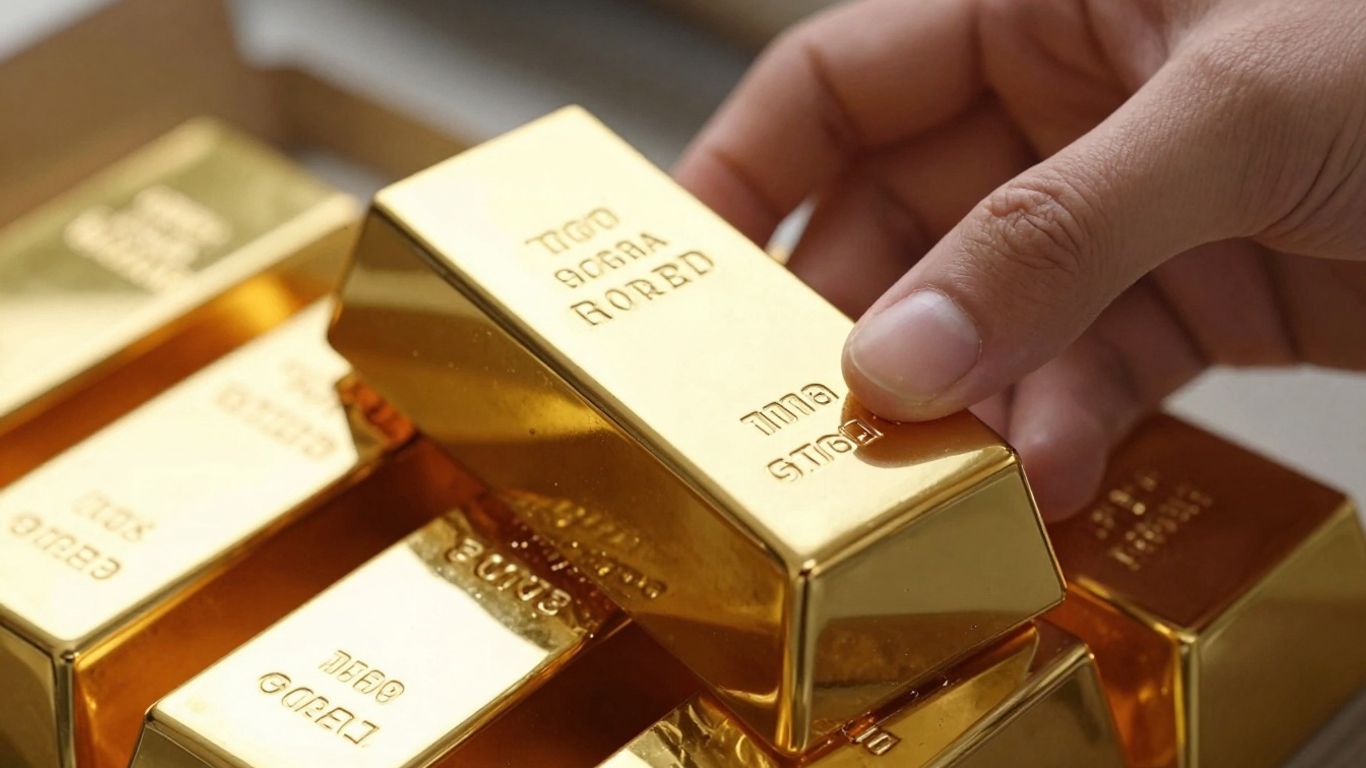 金条整齐地堆叠在一起。