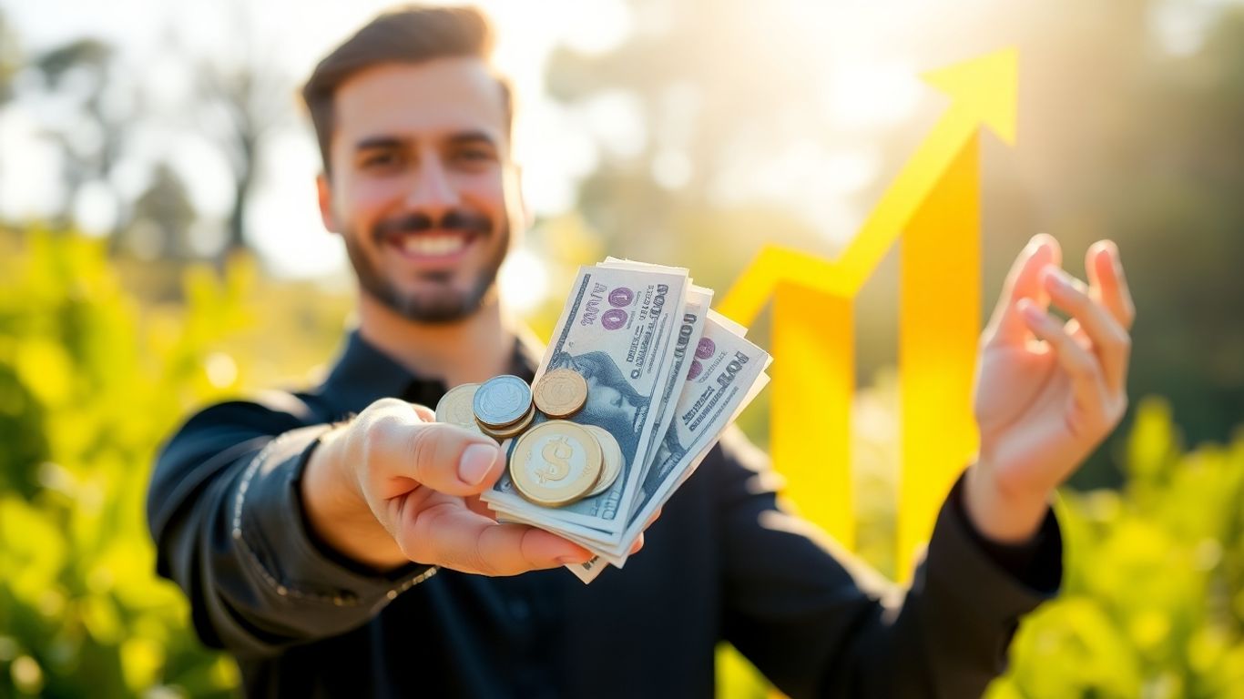 Person managing money with financial growth