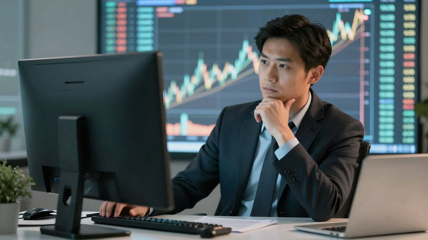Crypto fund manager analyzing digital currency data.