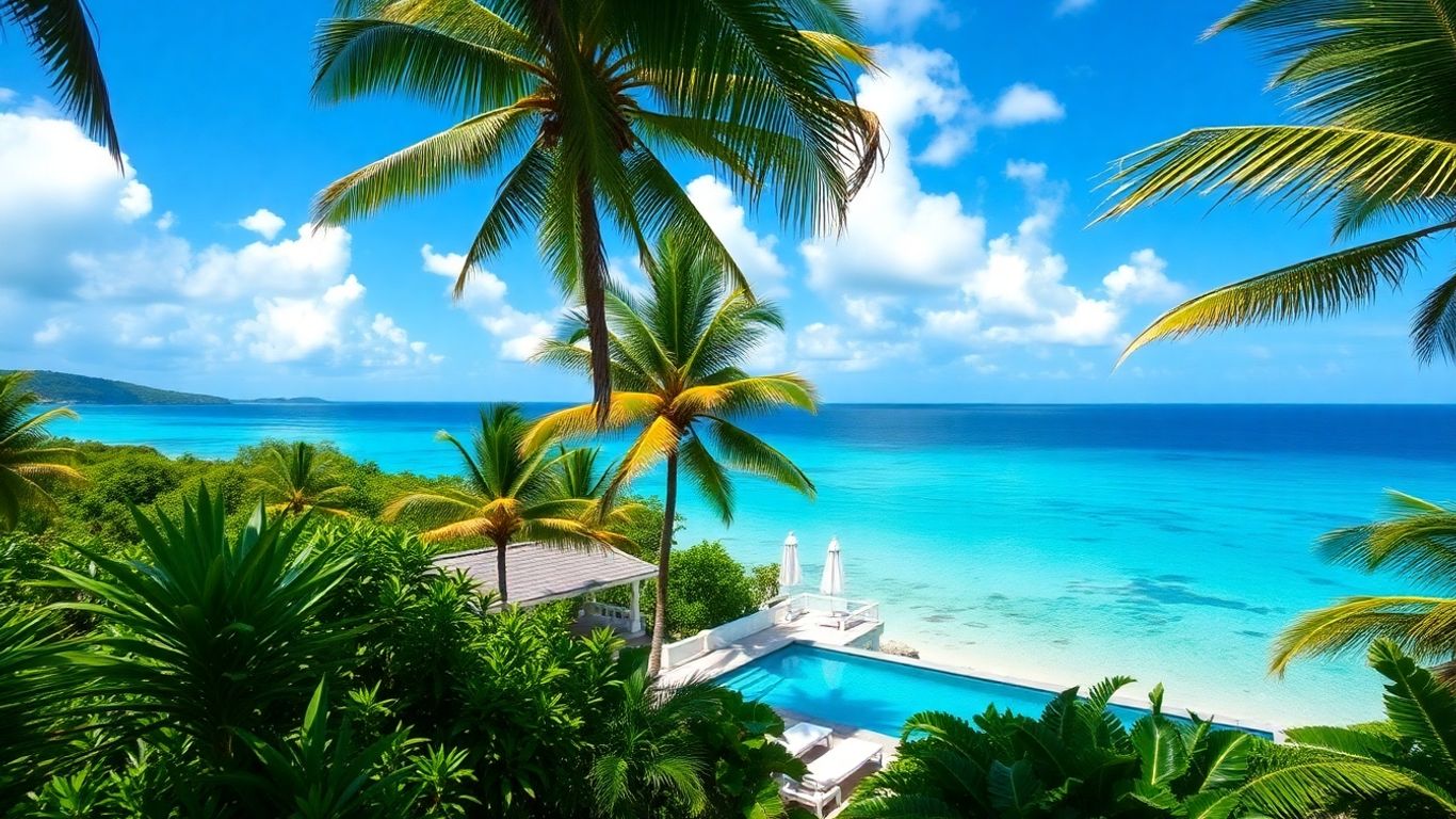 Jamaican villa overlooking turquoise ocean waters.