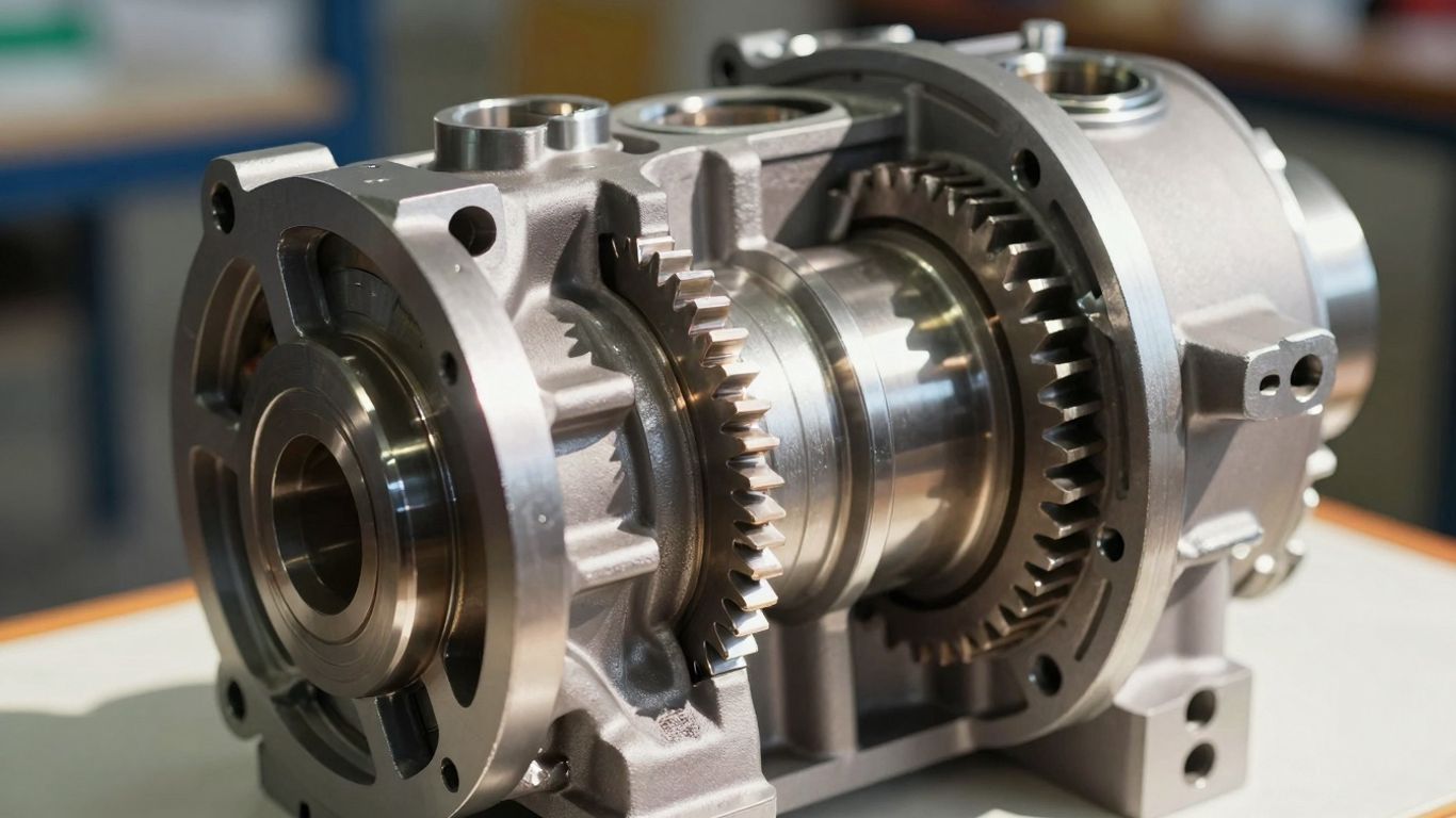 Close-up of a shiny, new gearbox part.