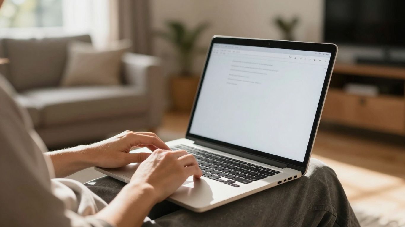 Person working from home on laptop in Australia.