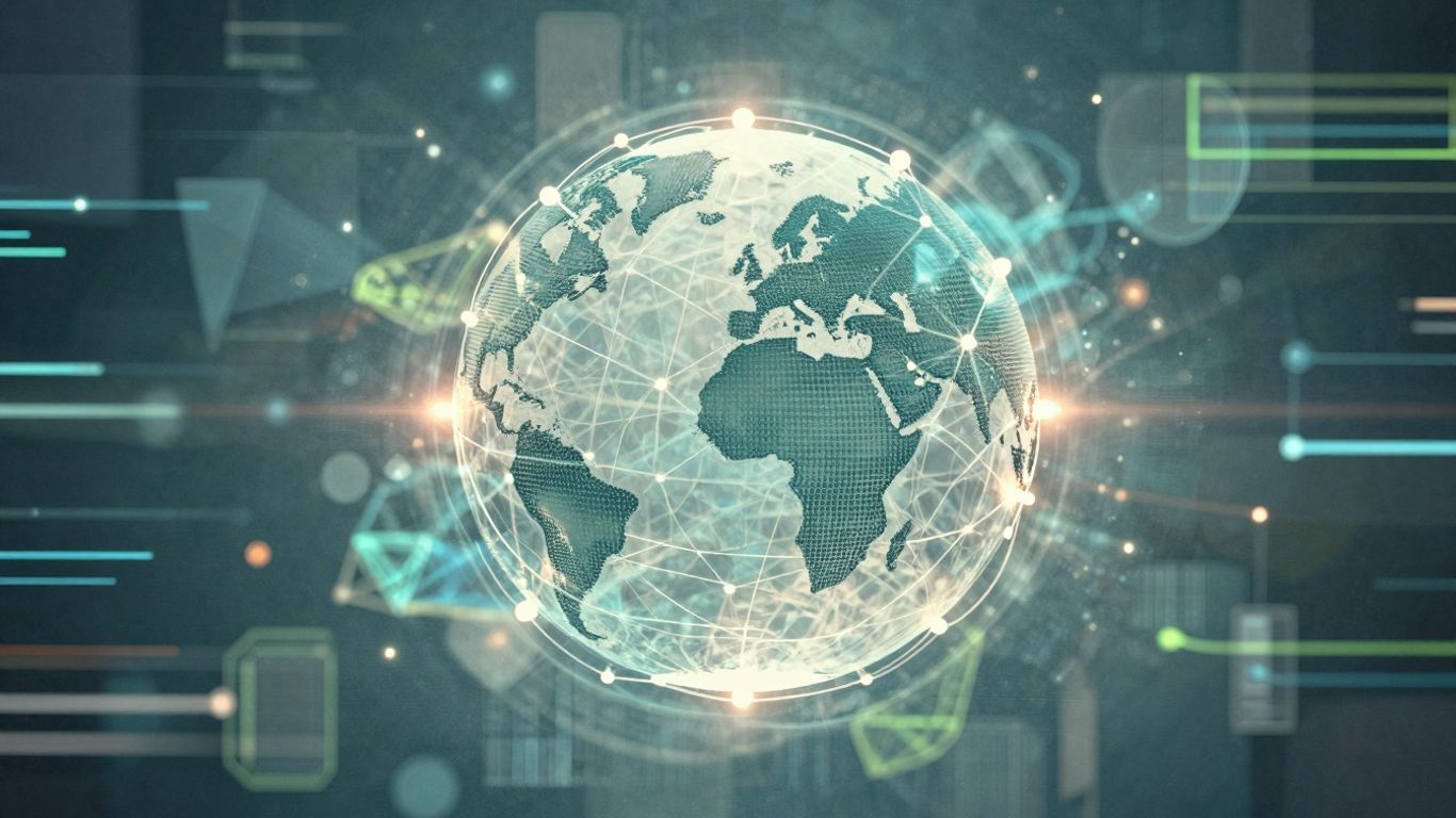 Infographic of global connectivity and data flow.