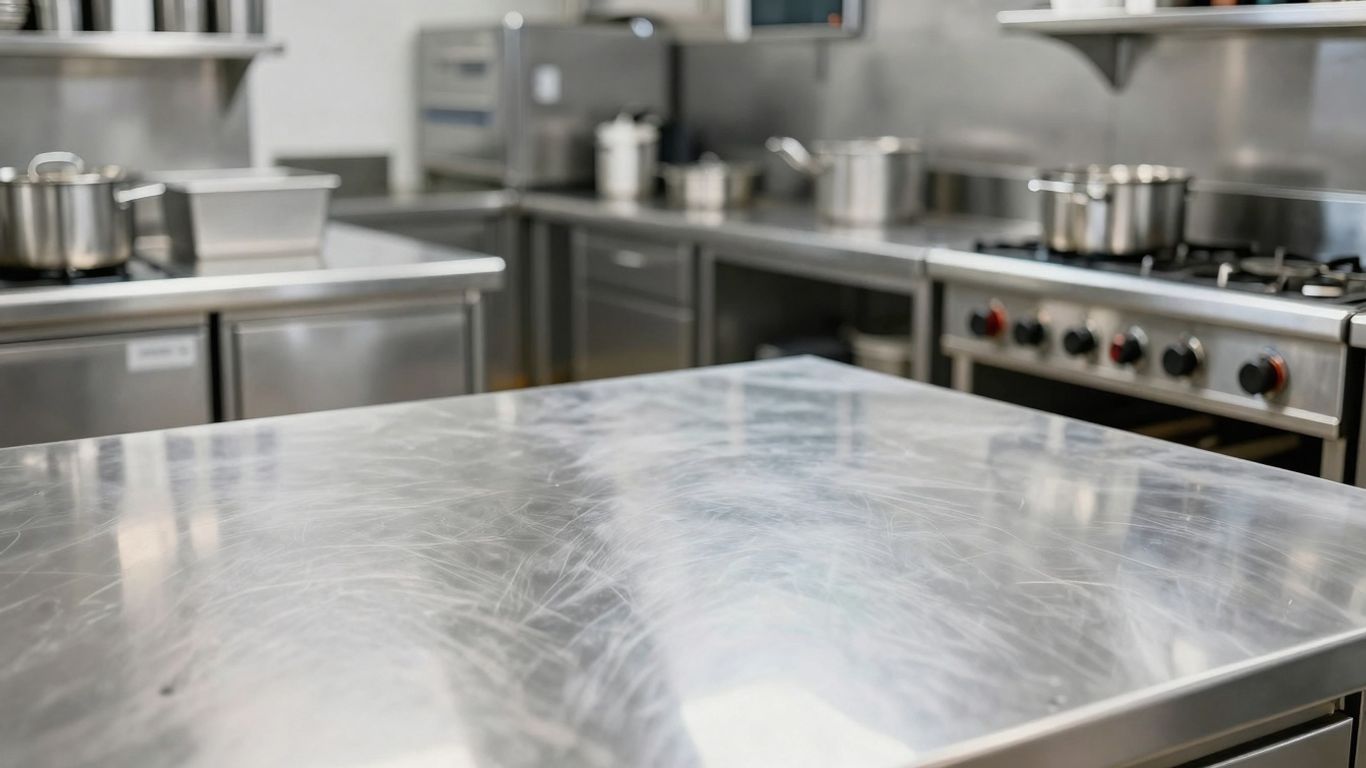 Cuisine professionnelle impeccable à Carnoux, équipement brillant.