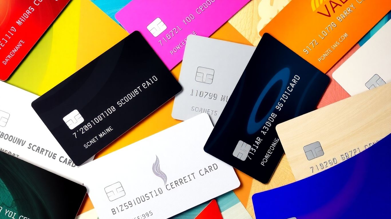 Vários cartões de crédito com designs coloridos e exclusivos.